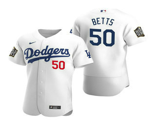 Cheap Men Los Angeles Dodgers 50 Mookie Betts White 2020 World Series Authentic Flex Nike Jersey